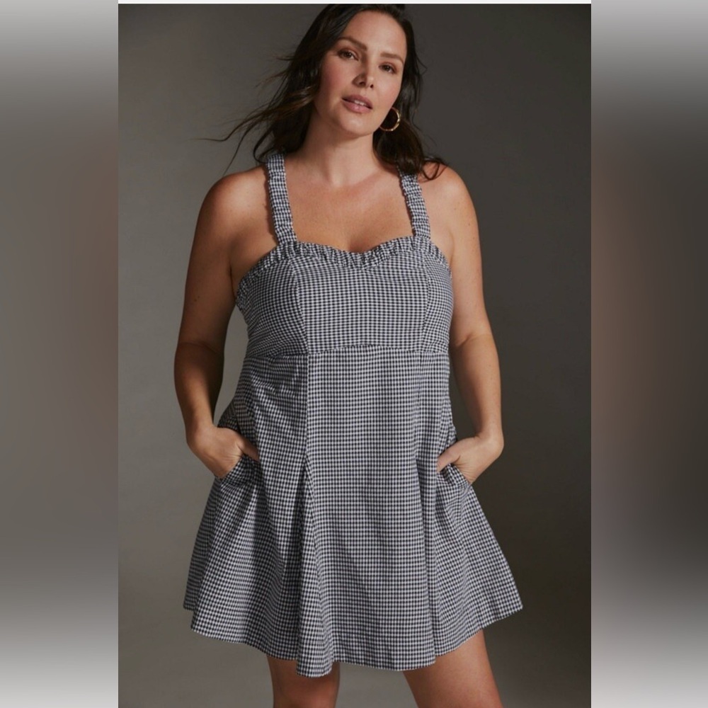 MAEVE by Anthropologie Womens Black and White Gingham Dress Size L